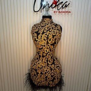 Sexy Embellished Mesh MIDI Dress (GOLD)